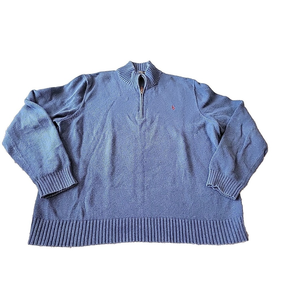 Polo Ralph Lauren Men 1/4 Quarter Zip Pullover Blue 2XL Sweater 100% Cotton